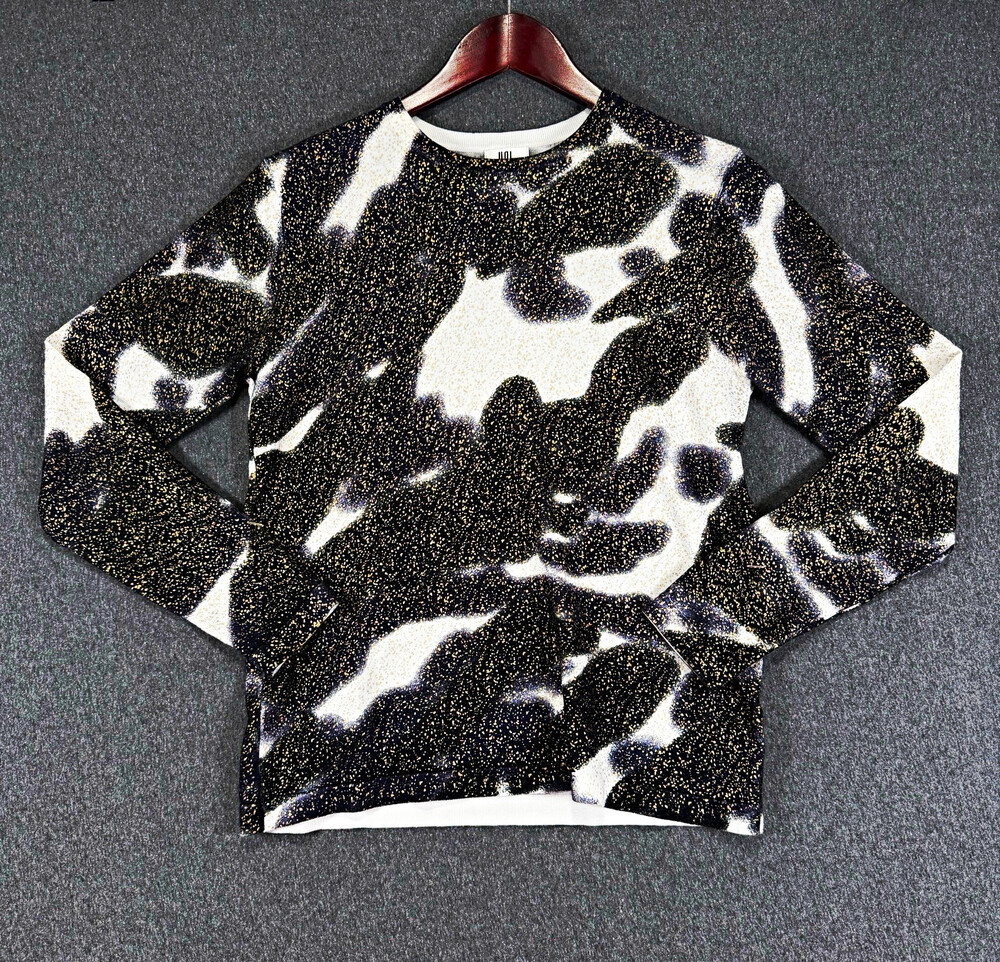 YAL New York Sweater Womens M Black White Gold Metallic Abstract Print